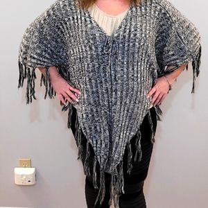 Torrid Poncho Fringe Hem Acrylic Grey MIX Poncho